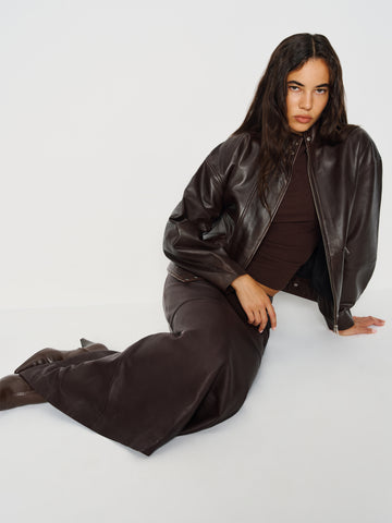 veda cole low waist leather maxi skirt