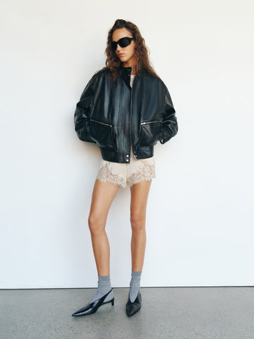 veda harrison leather oversized bomber