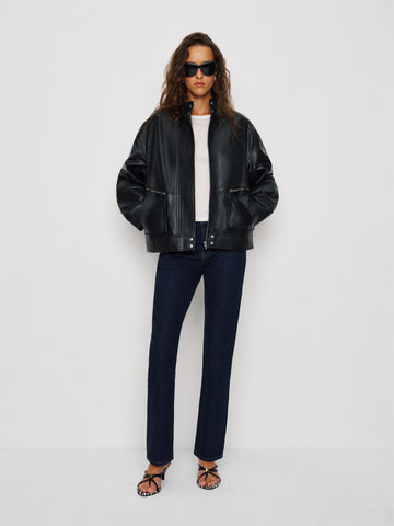 veda harrison leather oversized bomber