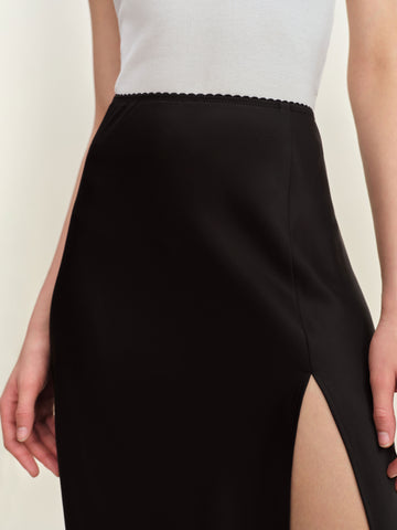 petites layla satin skirt with slit