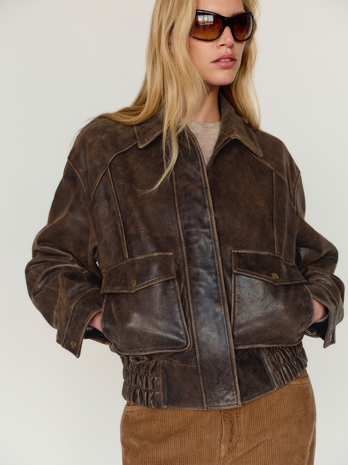 veda daphne leather bomber